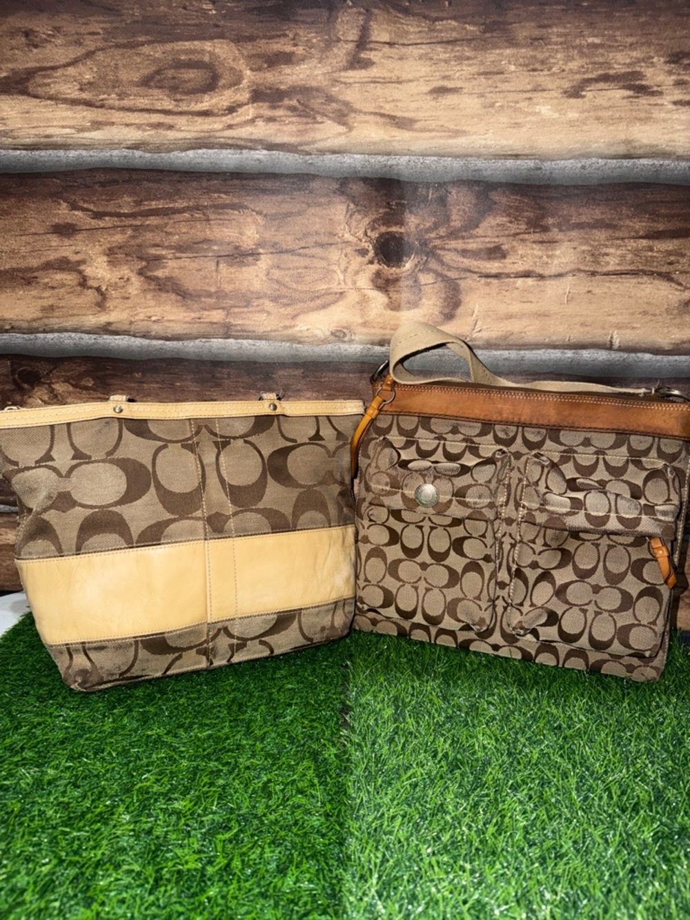 Coach Brown Signature Monogram Tote and Crossbody Set